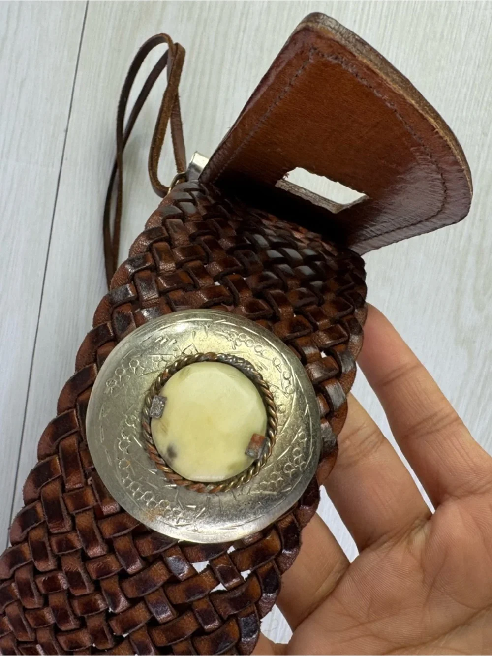 Vintage Woven Leather Waist Belt: Bohemian Western Cowgirl Style - Picture 3 of 8